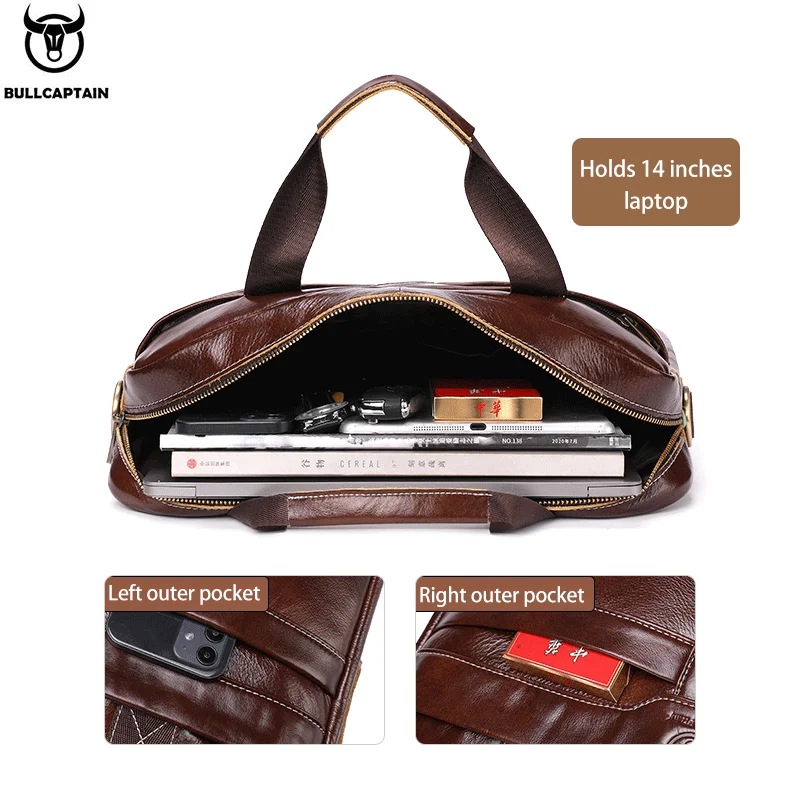 BULLCAPTAIN Leather Laptop Bag, Top Layer Leather 15\