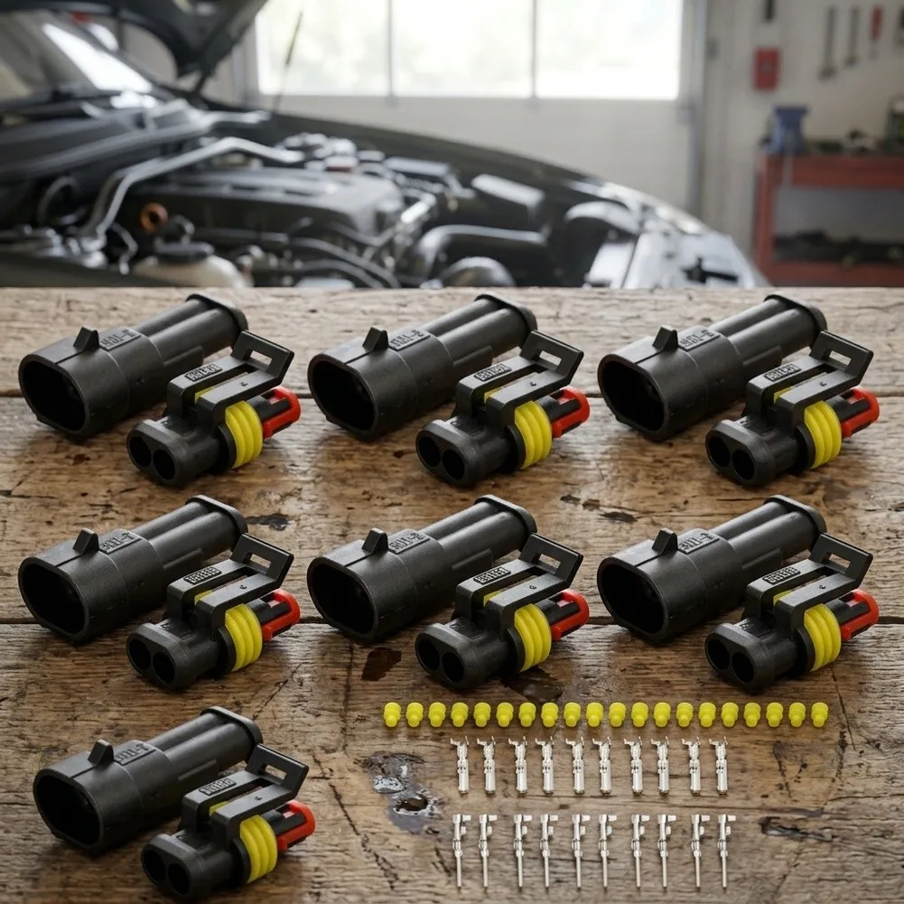 10-Piece 2-Pin Electrical Connector Kit for Automotive Wiring Applications Including Cars Motorcycles Boats Caravans and Trucks