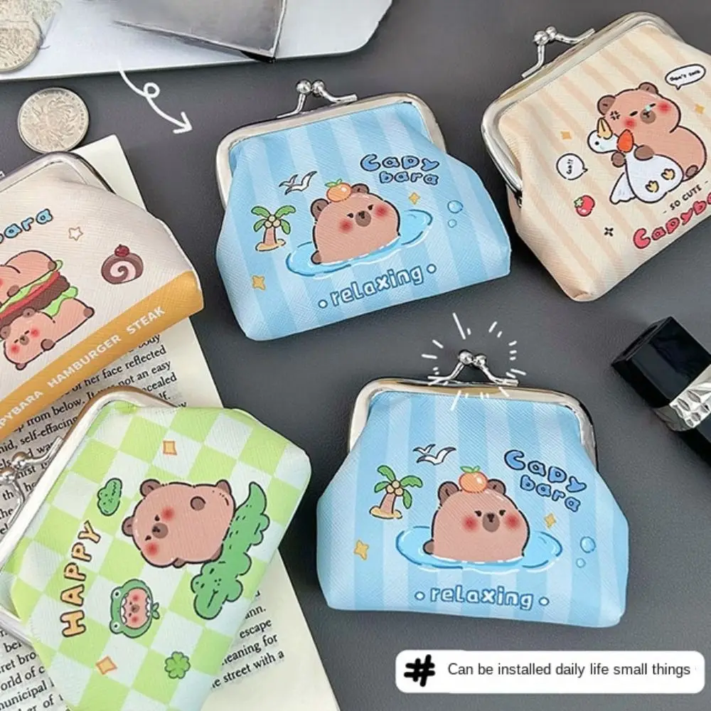 Capybara Cartoon Coin Purses PU Mini Wallets Kids Clutch Money Bags Short Mini Key Card Holder Storage Bag Hasp Change Purse