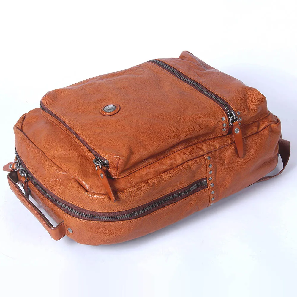 S.WORKER Lässiger Rucksack aus echtem Rindsleder, Herren-Laptop-Rucksack, Tagesrucksack mit großer Kapazität, Reisetasche, Schultasche – Detail 16