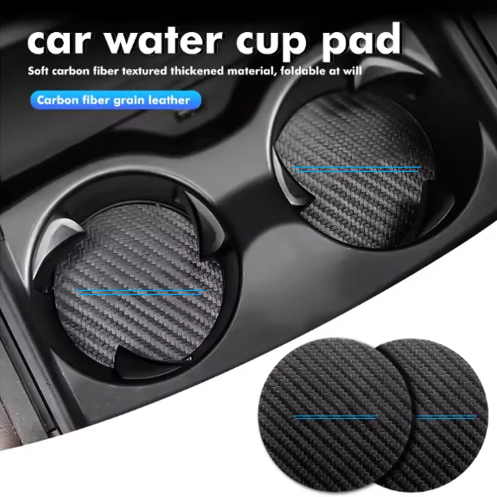 2-Piece Set of Two Blue Line Carbon Fiber Pattern Car Interior Accessories, Water Cup Mats, Car Accessories Collection, Non-Slip Mats, Cute Cartoon Storage Slot Decorative Mats