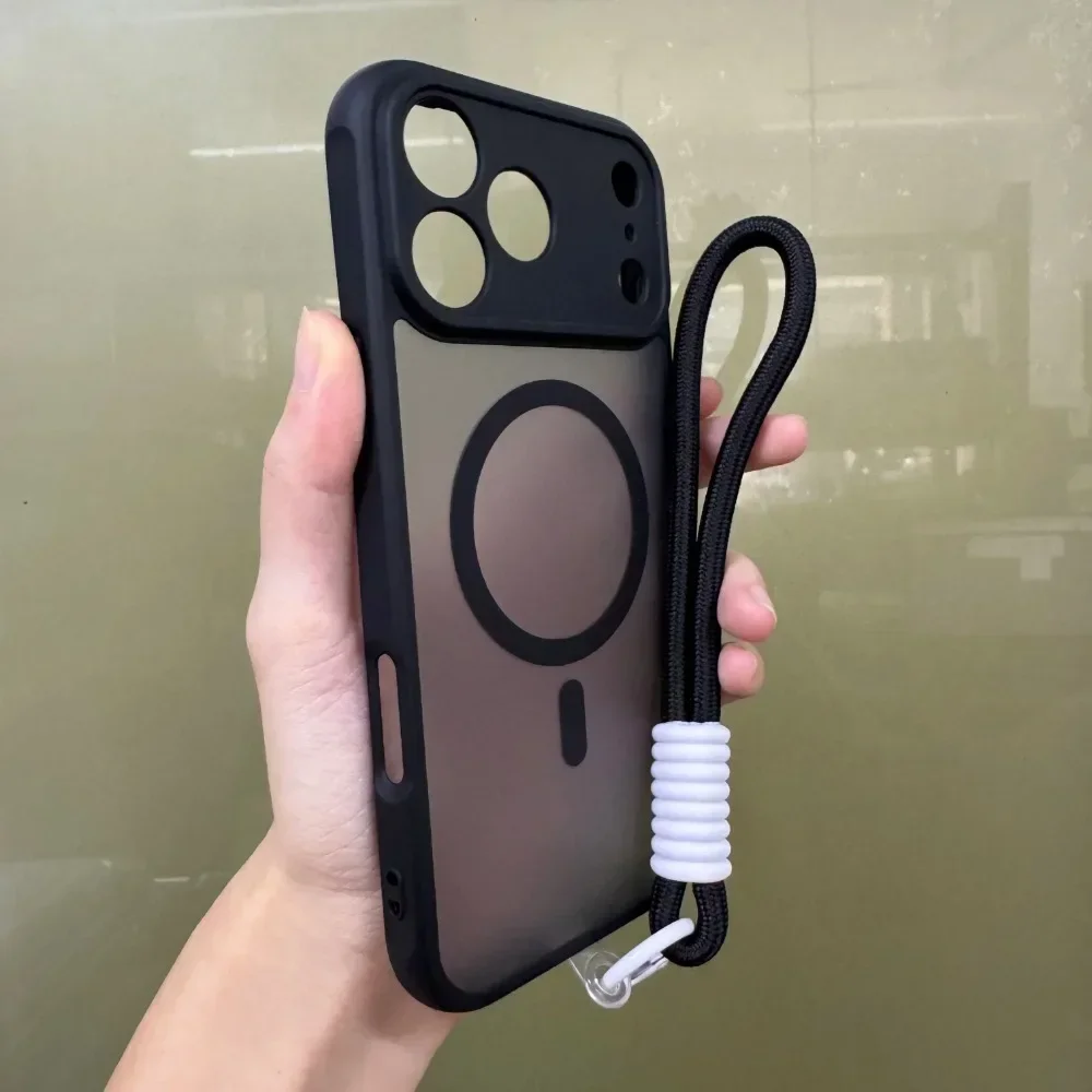 Beliebte mattierte kabellose Ladehülle für iPhone 17, Air 16, 15 Plus Pro Max, tragbare Handgelenkschlaufe, Anti-Drop-Schutzhülle