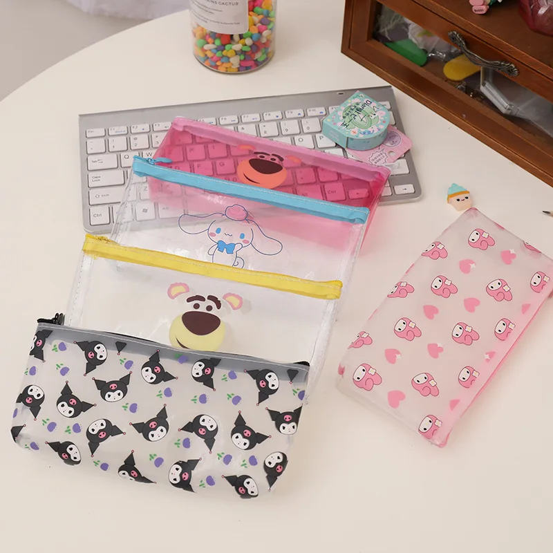 Kawaii Sanrio Pencil Bag Melody Kuromi Snack Transparent Pen Bag Student Storage Zipper Bag School Supplies Children Stationery