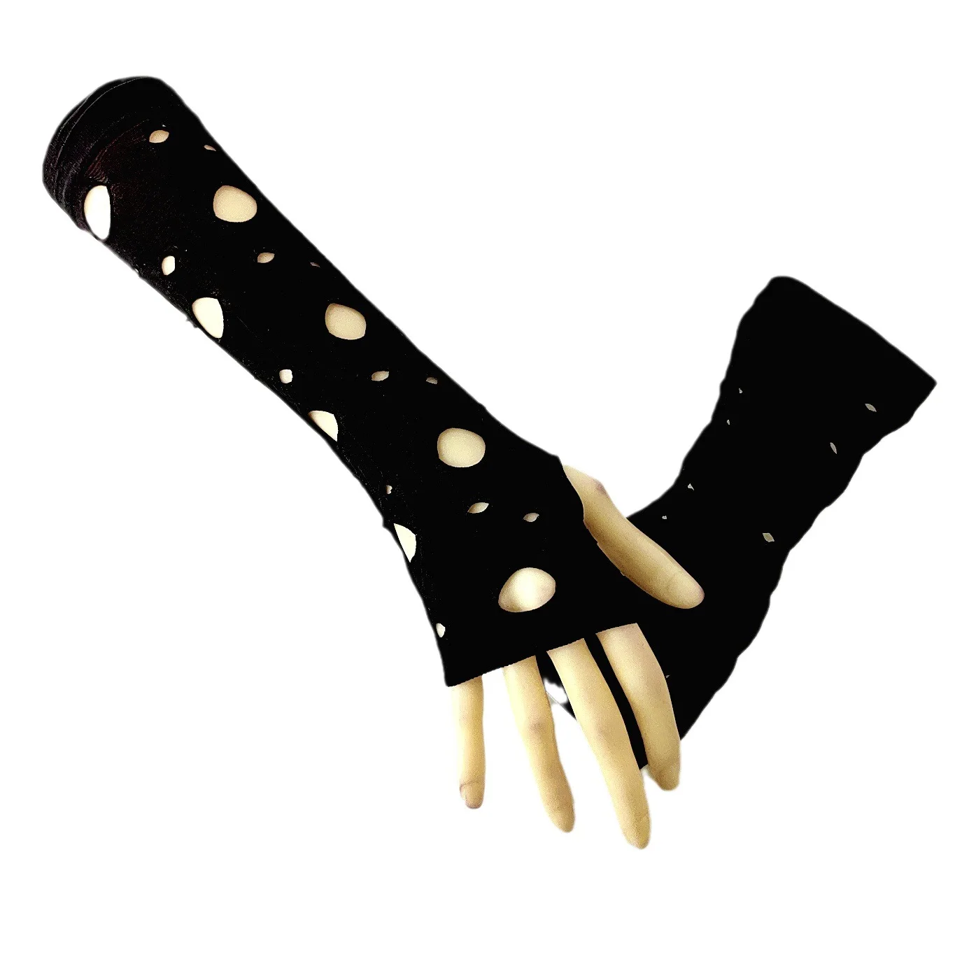 قفازات الهالوين متوسطة الطول مجوفة نصف إصبع بفتحة غير منتظمة للحفلات الداكنة #5