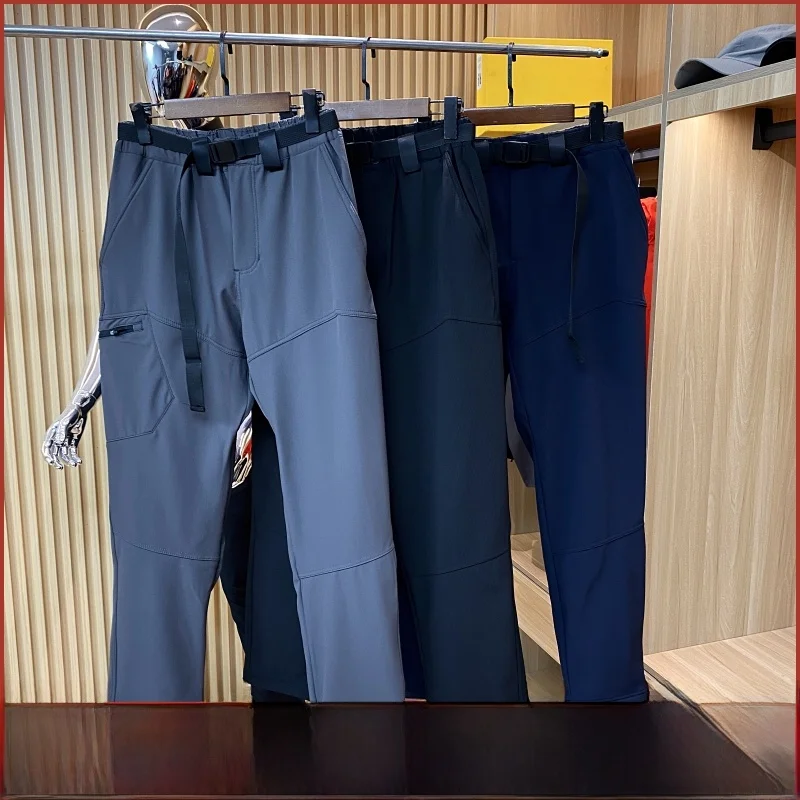 

Мужские повседневные брюки-карго с прямыми штанинами на подкладке, модные зимние теплые брюки-карго с поясом на талии
