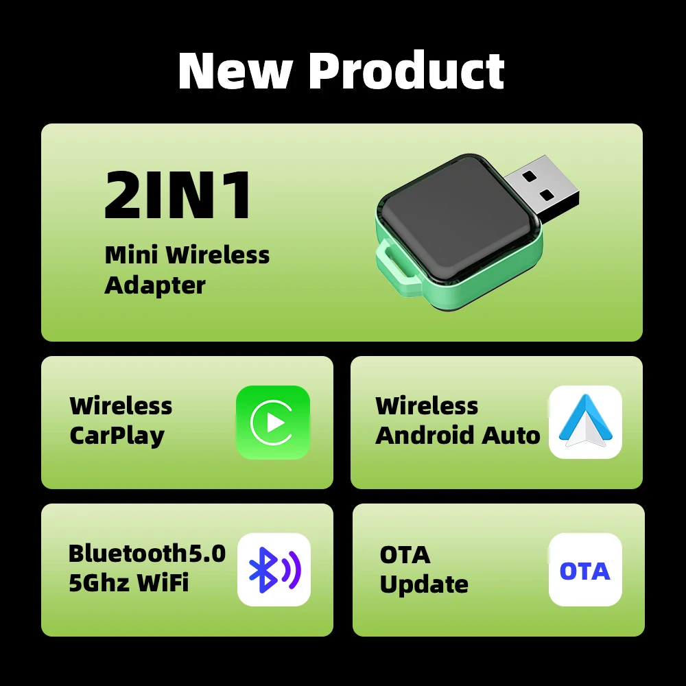 Caraibox neue 2 in1 Mini Wireless Carplay & Wireless Android Auto Adapter Box für Autoradio mit kabel gebundenem Carplay & Android Auto