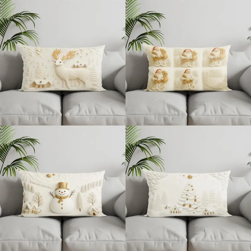 ديكور المنزل الغزلان والقرية الشتوية غطاء وسادة مناسبة لأريكة غرفة نوم غطاء وسادة السيارة وسادة الظهر المستطيلة #1