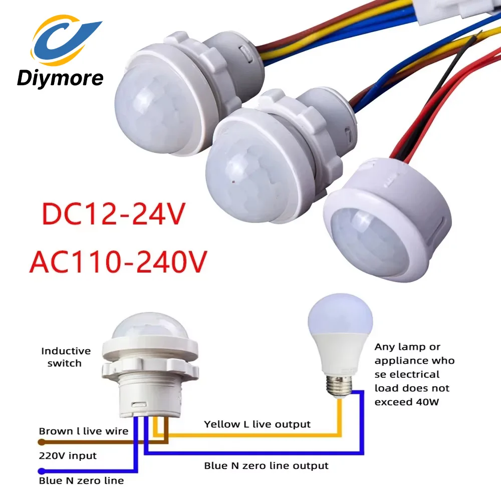 AC110-240V DC12-24V Automatic Sensor Light Switch LED PIR Infrared Motion Sensor Detection Night Light Indoor Outdoor