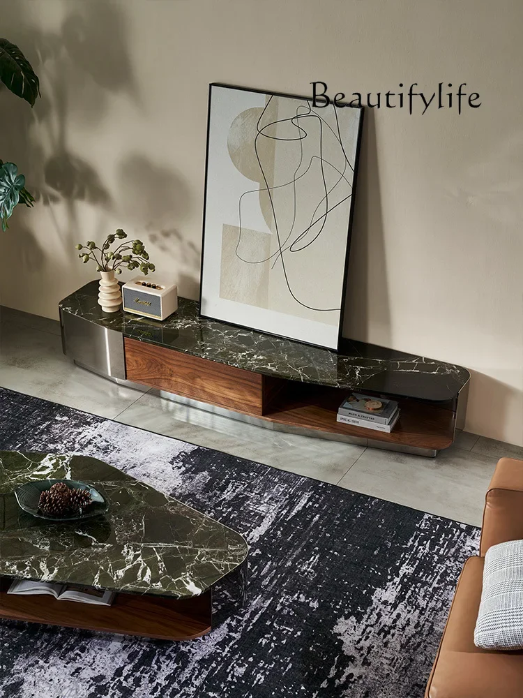 

Italian minimalist luxury stone TV cabinet high-end villa large flat marble TV cabinet new