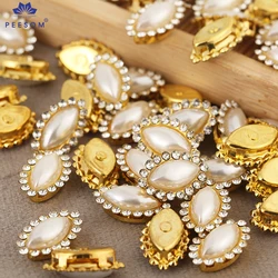 PEESOM 20pcs Crystal Horse eye Stone with Gold Claw Setting Sew On Navette Stone Glass Rhinestone Sewing Craft for Needlework