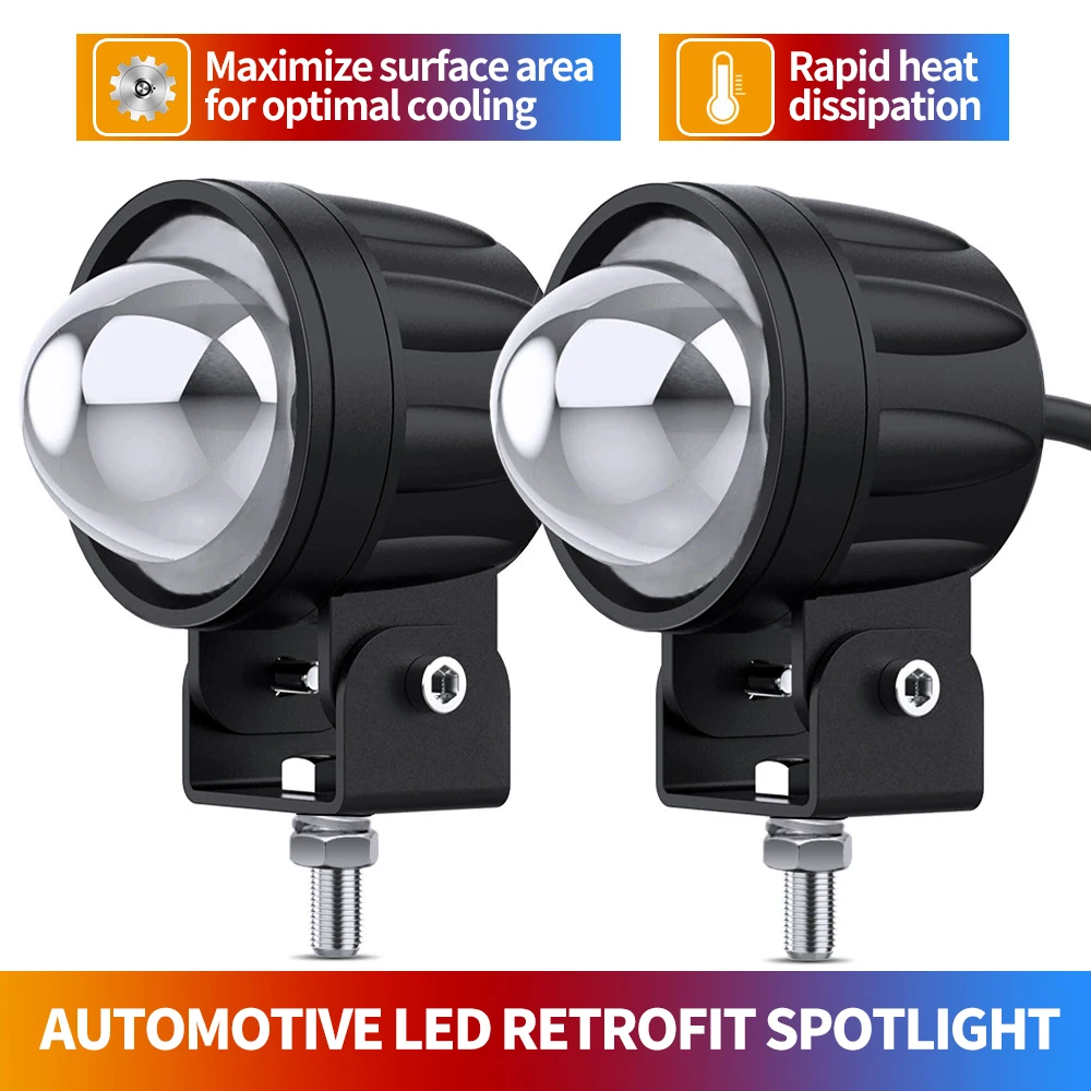 Motorcycle LED Headlight Auxiliary Spot Light Dual Color Projector Driving Fog Lamp Hi/Lo Beam for Moto/ATV/UTV/Truck/Off-road