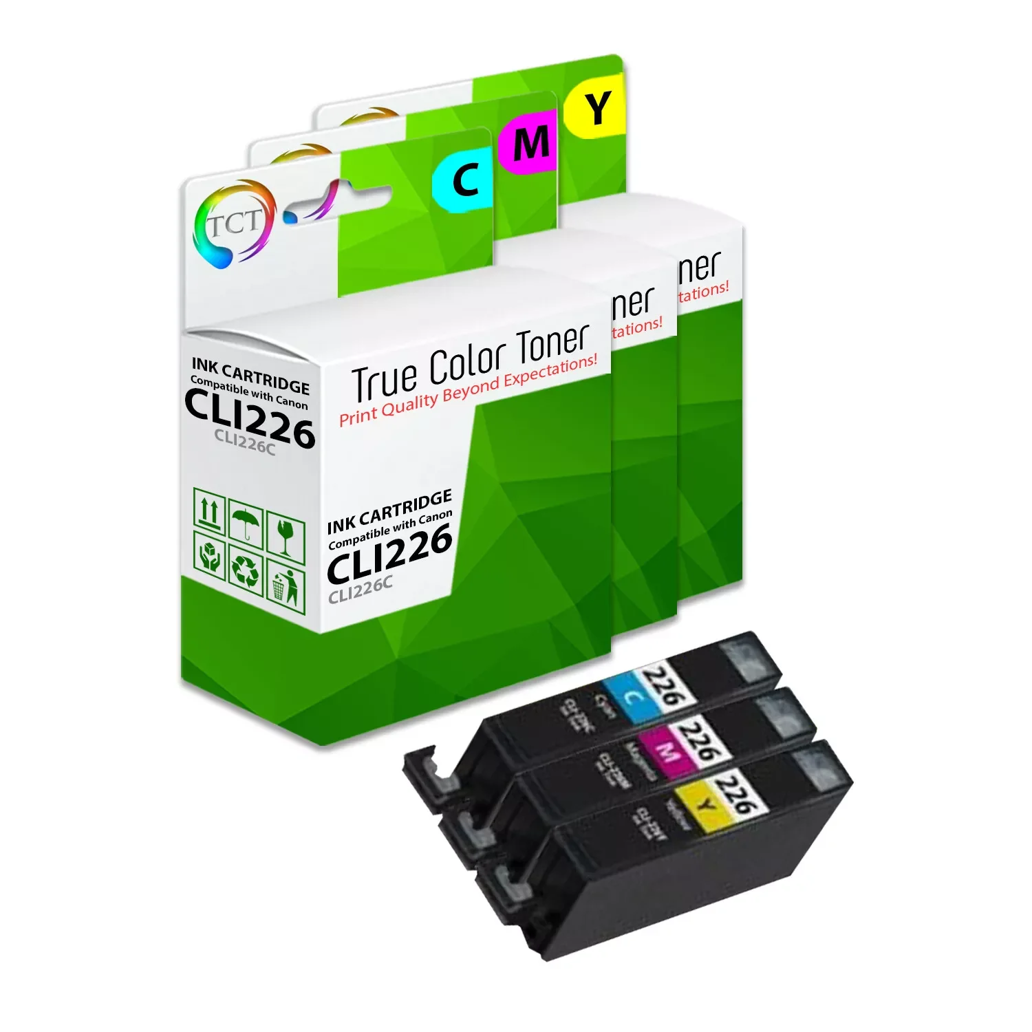 3Pk TCT CLI-226 Cyan Magenta Yellow HY For Canon Pixma MG6120 Compatible Ink