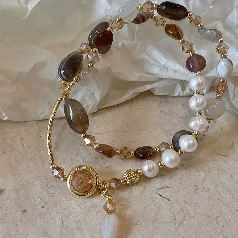

Fashion Double Layered Crystal Pearl Splicing Beaded Bracelets for Women Ethnic Crystal Beads Wrap Bracelet Bangle Jewelry Gifts