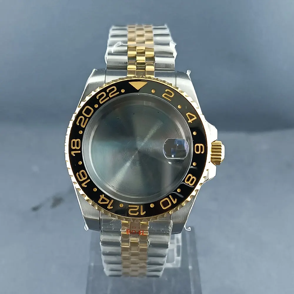 Корпус часов NH34 NH35 NH36 серебристо-золотой, 40 мм, подходит для механизма NH34 NH35 NH36, 120 кликов, корпус из нержавеющей стали, сапфировое стекло