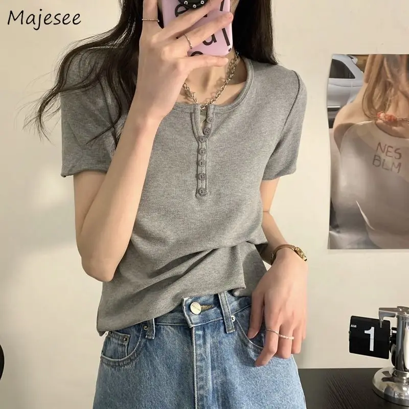 Short-sleeved T-Shirts for Women Solid All-match Sweet Spicy Girls Korean Trendy Chic Classic Prevalent Summer Cozy Tops Y2k