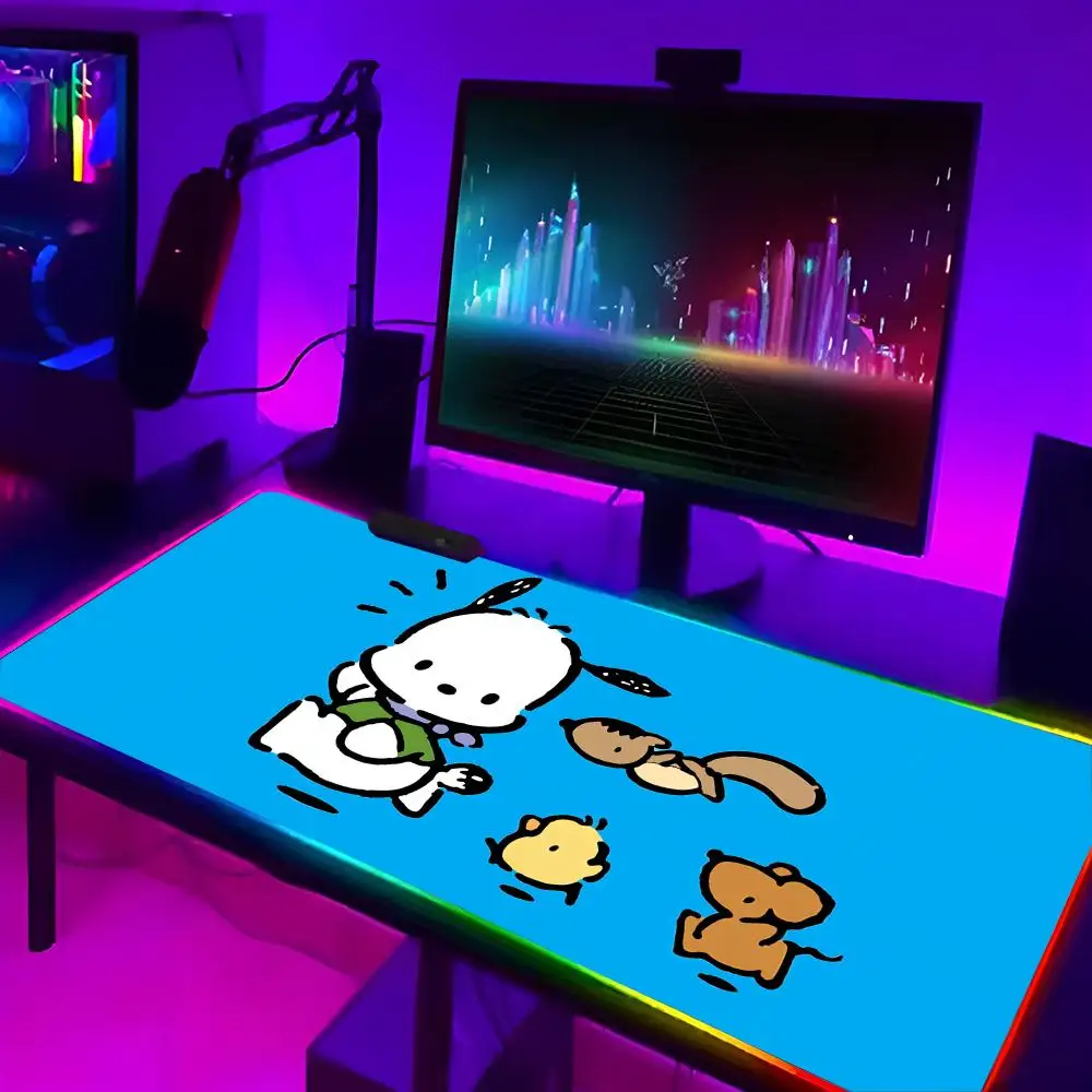 Sanrio Pochacco MINISO Mouse Pad E-sports Players LED RGB Keyboard Cover Desk Mat Colorful Surface Waterproof Computer Game CS L