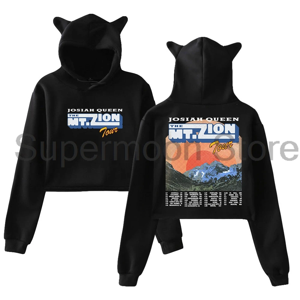 Josiah Queen The Mt Zion Tour 2026 هوديي أنثى آذان القط قمصان سويت شيرت بقلنسوة كم طويل المحاصيل ملابس نسائية