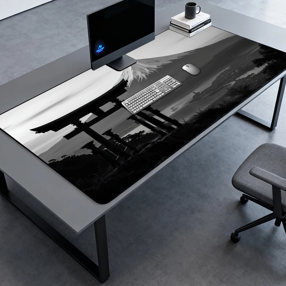 Mountain Mouse Mat Extended Fuji Torii Desk 140x60cm Pc Accessories Premium Giant Durable Home Workspace Silver Beige Desk Mat