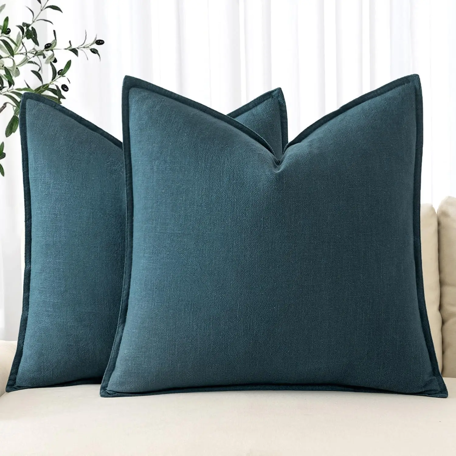 

Decorative Linen Pillow Covers 26X26 H Blue ​Boho Farmhouse​ ​Neutral Couch Throw Pillows For Bed Pa Of 2 Accent Outdoor