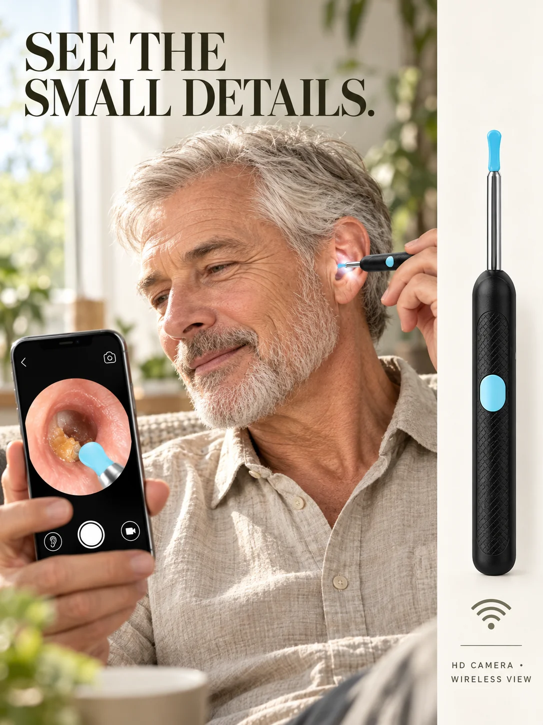 Ear Wax Remover with Camera for Adults, WiFi Visual Ear Cleaner with HD Live Phone View, LED Light for At-Home Ear Care