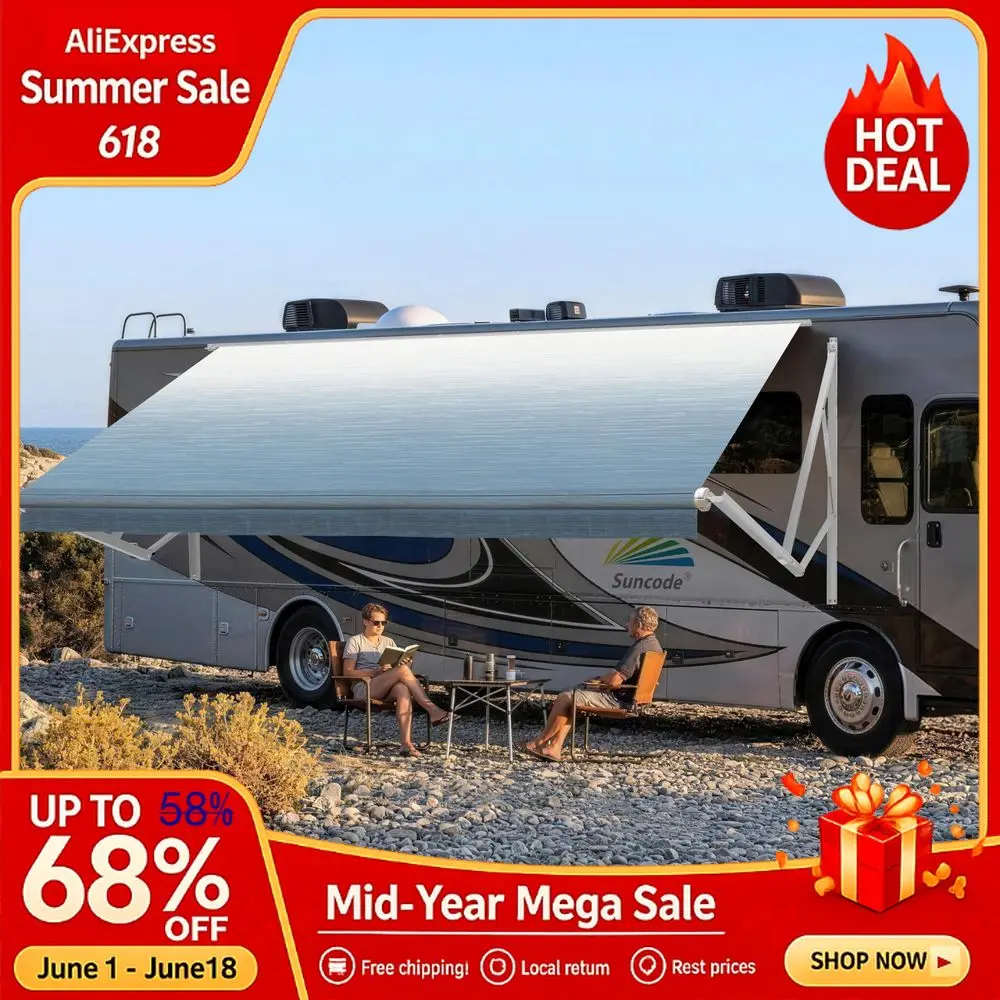 

RV Awning for RVampCamperMotorized RV Awning,Electric Camper Awning Complete Kit16x8FtWhite Frame ampBlue Fade Awnings, Custom
