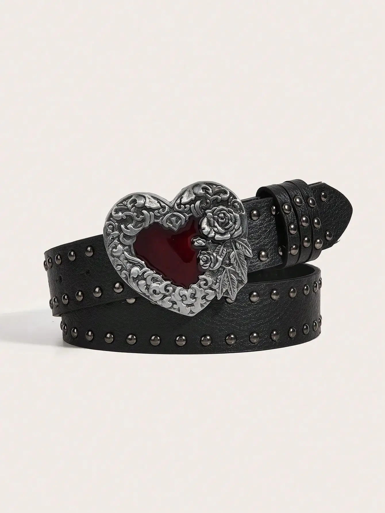 1Pcs Rose essential oil droplet heart-shaped leather belt, rivet decoration, Y2K punk gothic rock hip-hop style，spring，summer