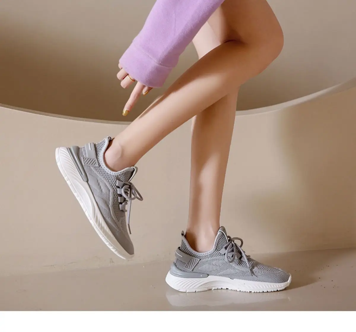 Atmungsaktive Damen-Mesh-Sneaker mit Wellensohle, dicker Plateau-Sohle, höhenverstellbar, leicht, zum Schnüren, für den Alltag, zum Gehen, Sport, Freizeit. – Detail 13