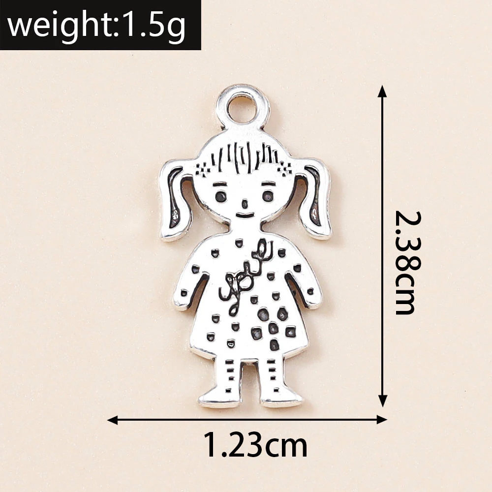 Leslie 10 Stück/Lot Legierung Antik-Silber-Farbe Niedliche Mädchen-Anhänger für Armbänder Halsketten DIY Schmuckherstellung Zubehör – Detail 1