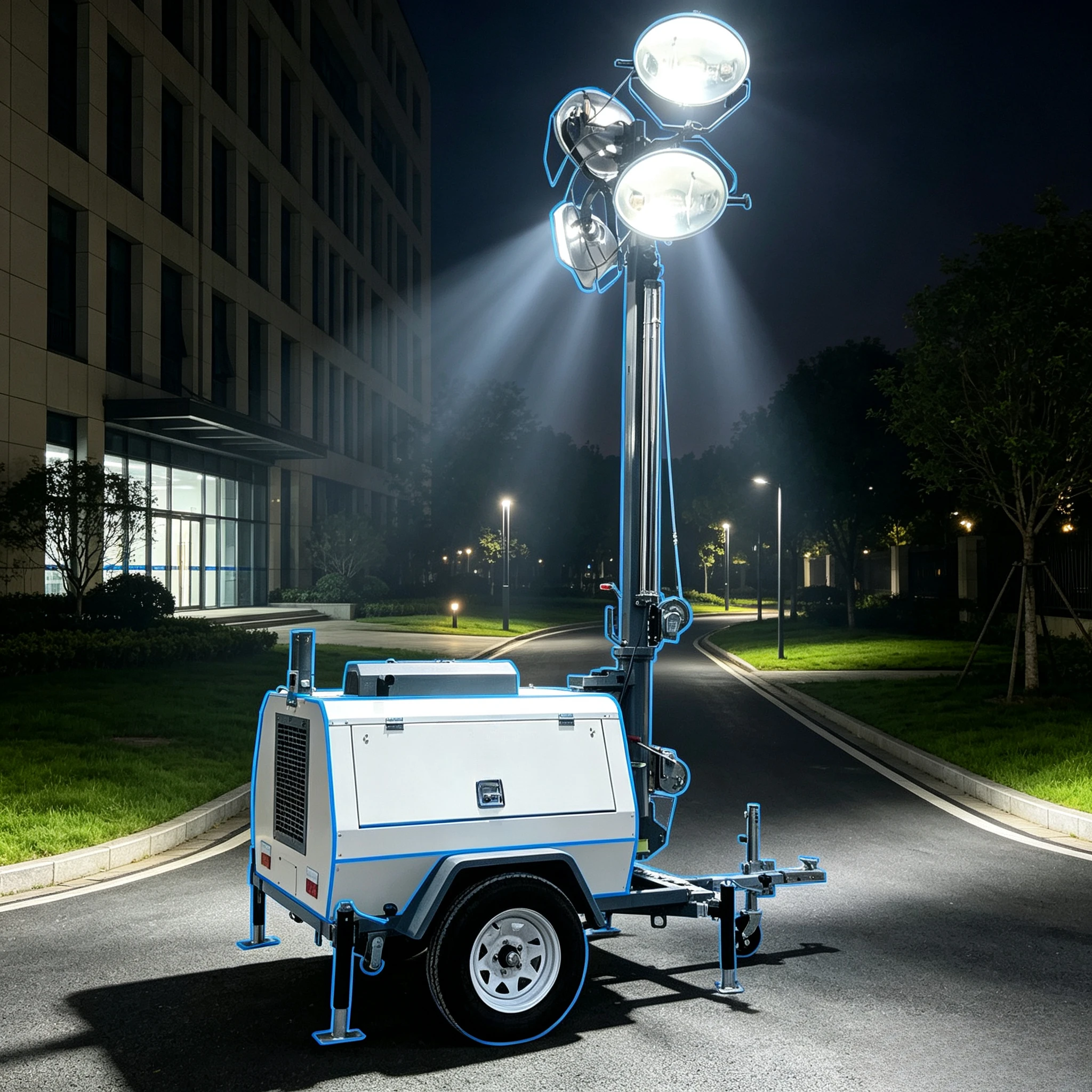 Diesel Generator Mobile Lighting Tower Trailer Mounted LED Work Light Tower for Construction Mining Outdoor Site Use Customized