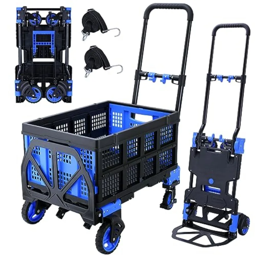 

Moving application, steel and plastic, black, 2-in-1 folding hand truck dolly with basket, 330LBS capacity, retractable handle,