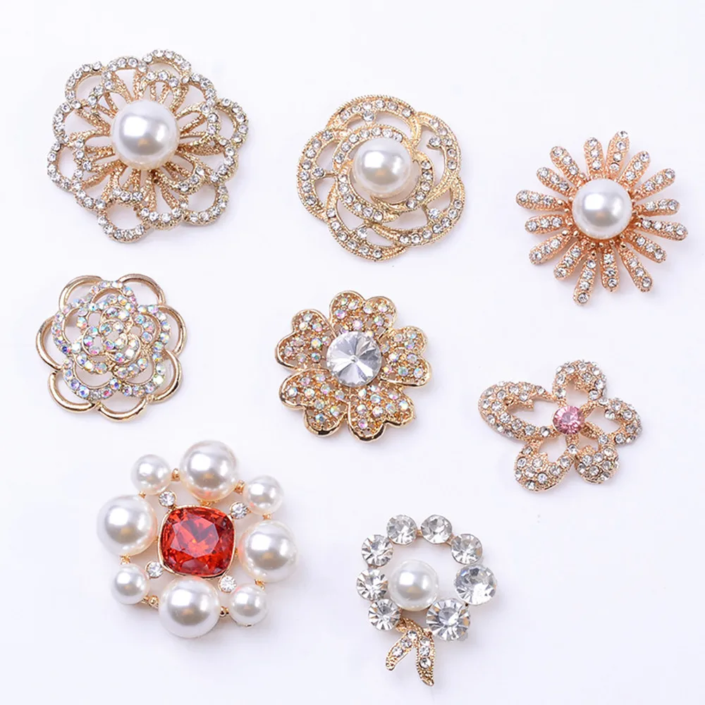 

Embellishments Golden Silver Rhinestone Pearl Flower 20pcs Rose Flatback Button Decoration Craft Scrapbook Accessories