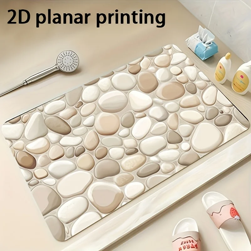 VIKAMANatural Pebble Texture Bathroom Mat Beige Bathroom Mat Non-Slip Quick-Dry Entrance Kitchen Entryway Door Mat Home Decorati