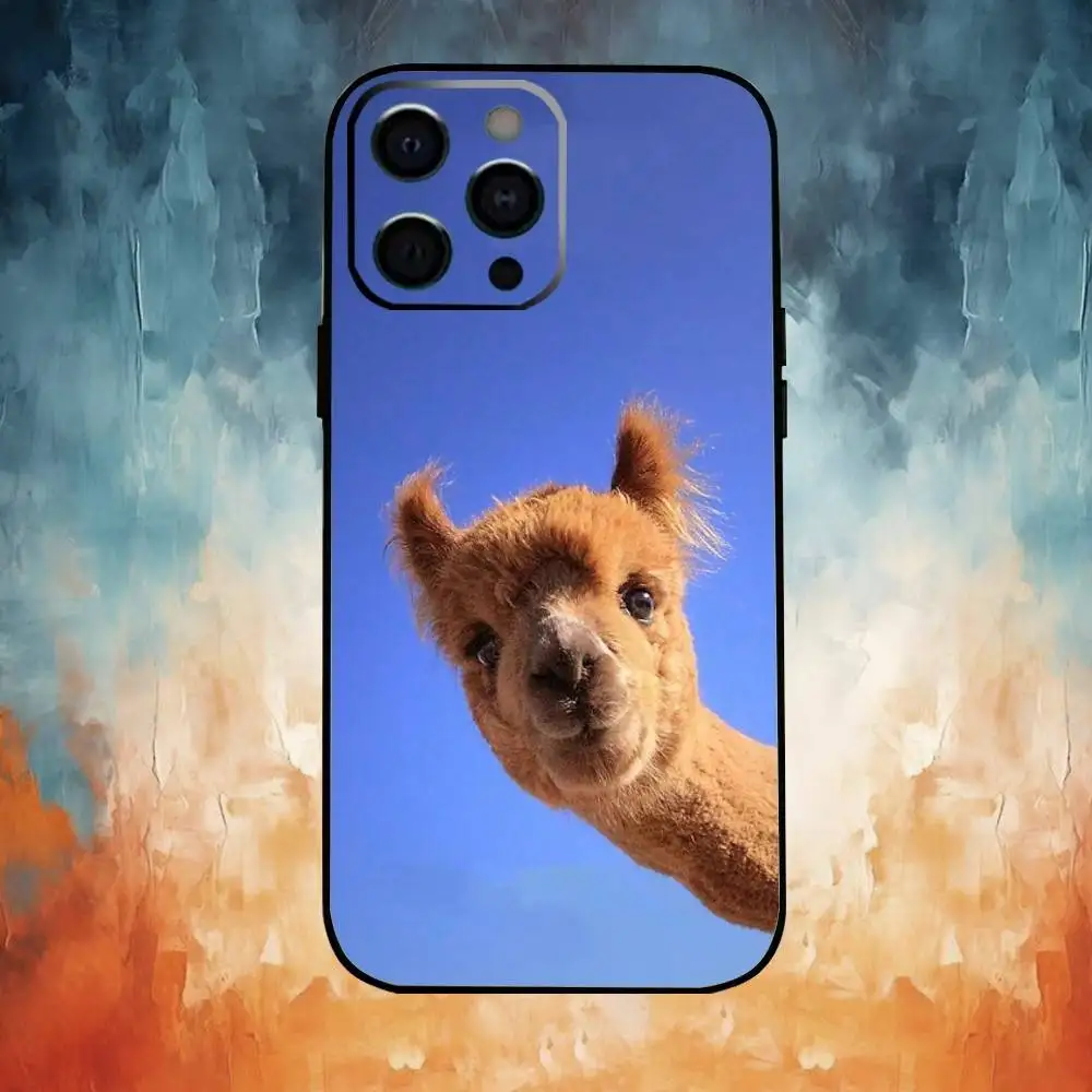 حافظة هاتف مضحكة على شكل حيوانات A-Alpaca لهاتف iPhone17,16,15,14,13,12,11 Plus، Pro Max غطاء أسود ناعم #2