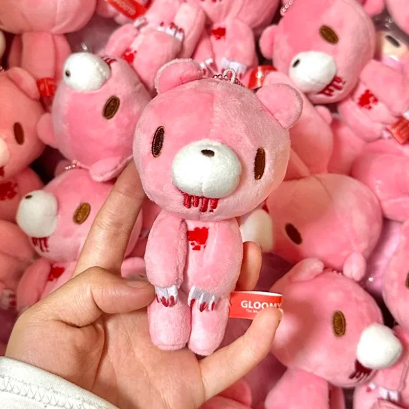 Kawaii urso rosa pingente de pelúcia brinquedo bloodthirsty urso rosa brinquedo de pelúcia bonito mochila acessórios estudante presente aniversário