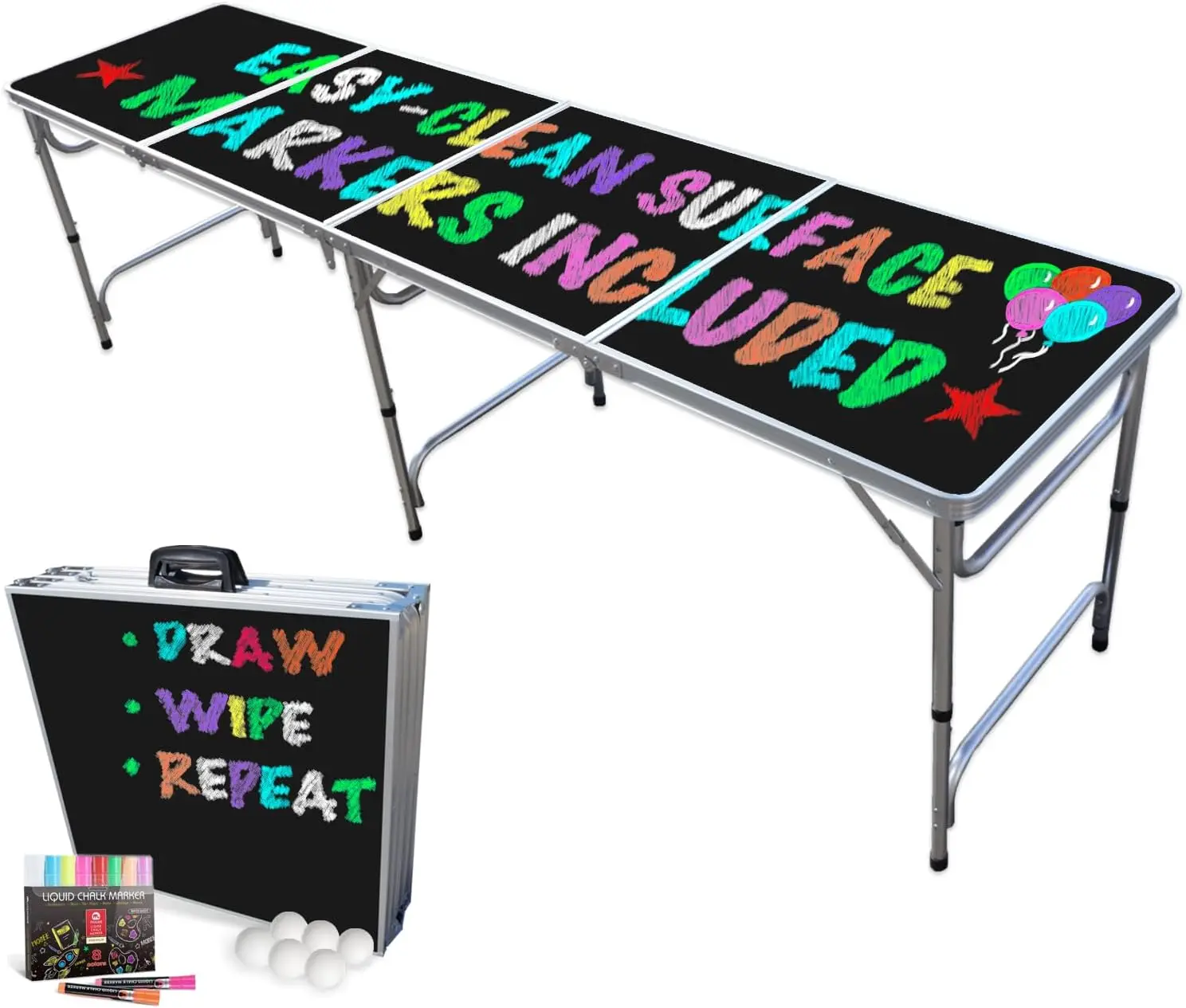 

Adjustable Folding Dry Erase Table with LED Lights - Portable Party Table for Kids and Adults