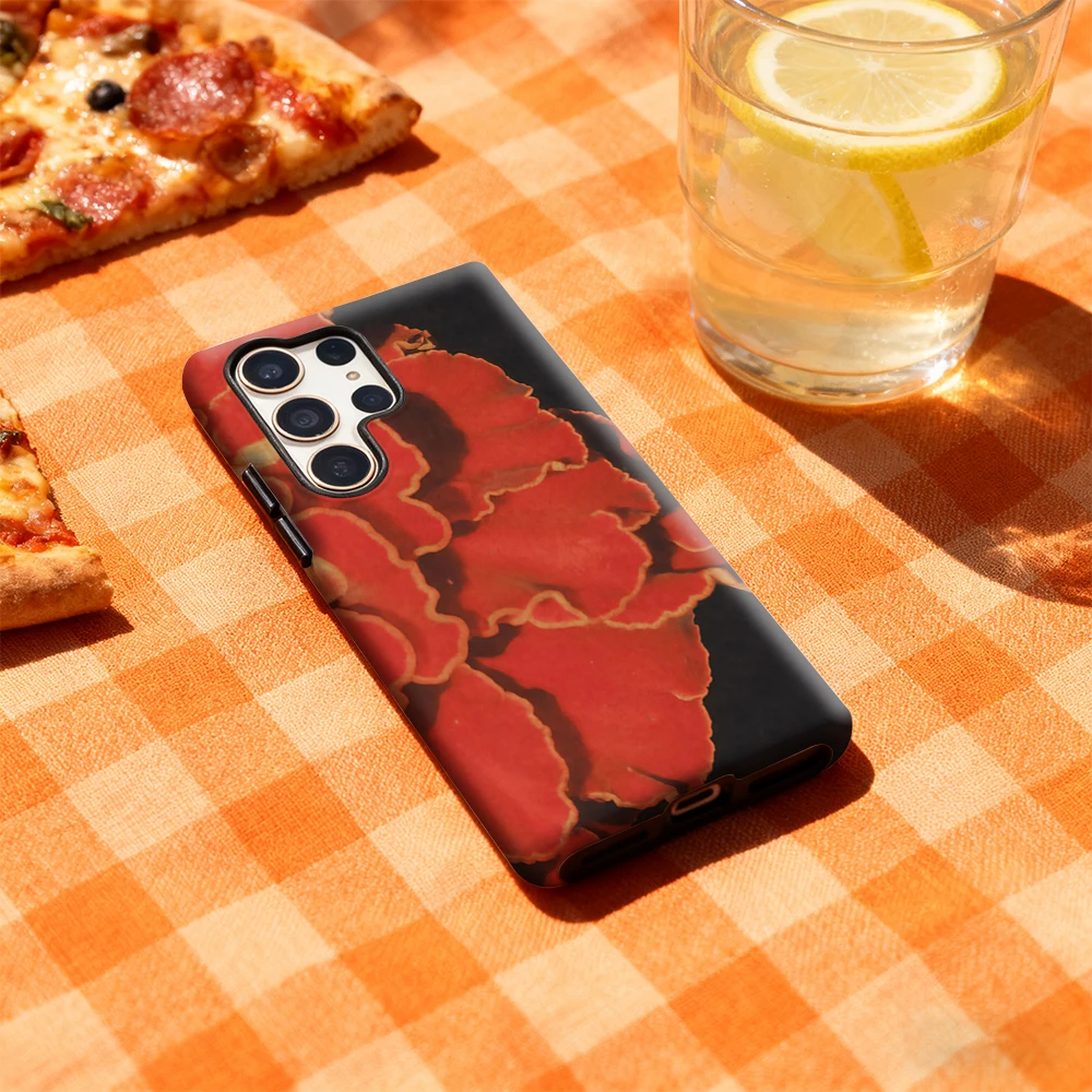 เคสโทรศัพท์ลายกลีบดอกไม้สีแดงวินเทจ สำหรับ Samsung Galaxy S20 FE S22 S24 S25 Plus Ultra 4G 5G หรูหรา แบบสองชั้น