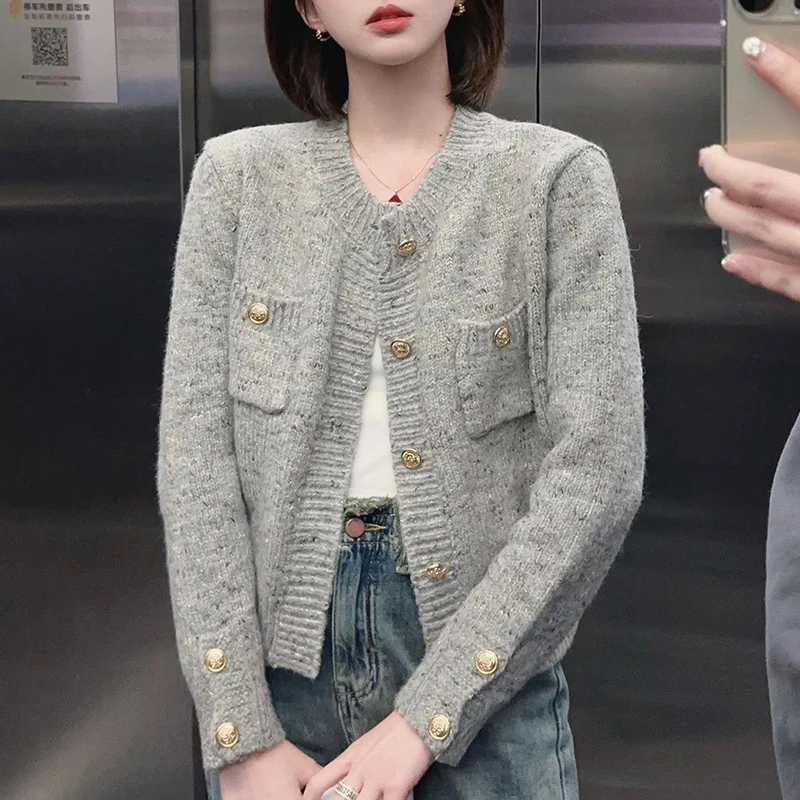 Jesienno-zimowa elegancka modna kardigan Harajuku dama topy z guzikami kobiet dopasowana do swetrów luźne płaszcze casualowej eleganckiej ubrania