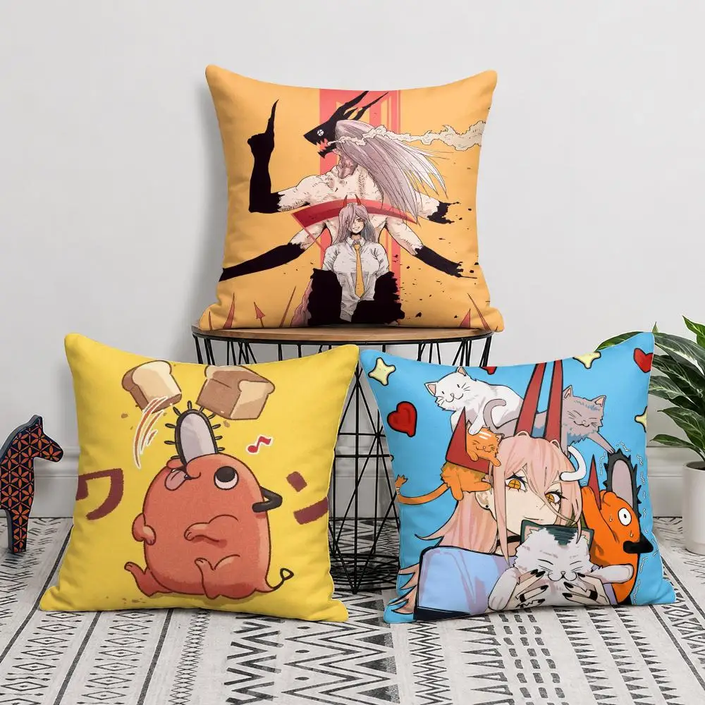 C-Chainsaw Man Cushion Cover Natural Linen Organic Fabric Double-Sided Printing Sofa Home Decor Gift Pillow Cover