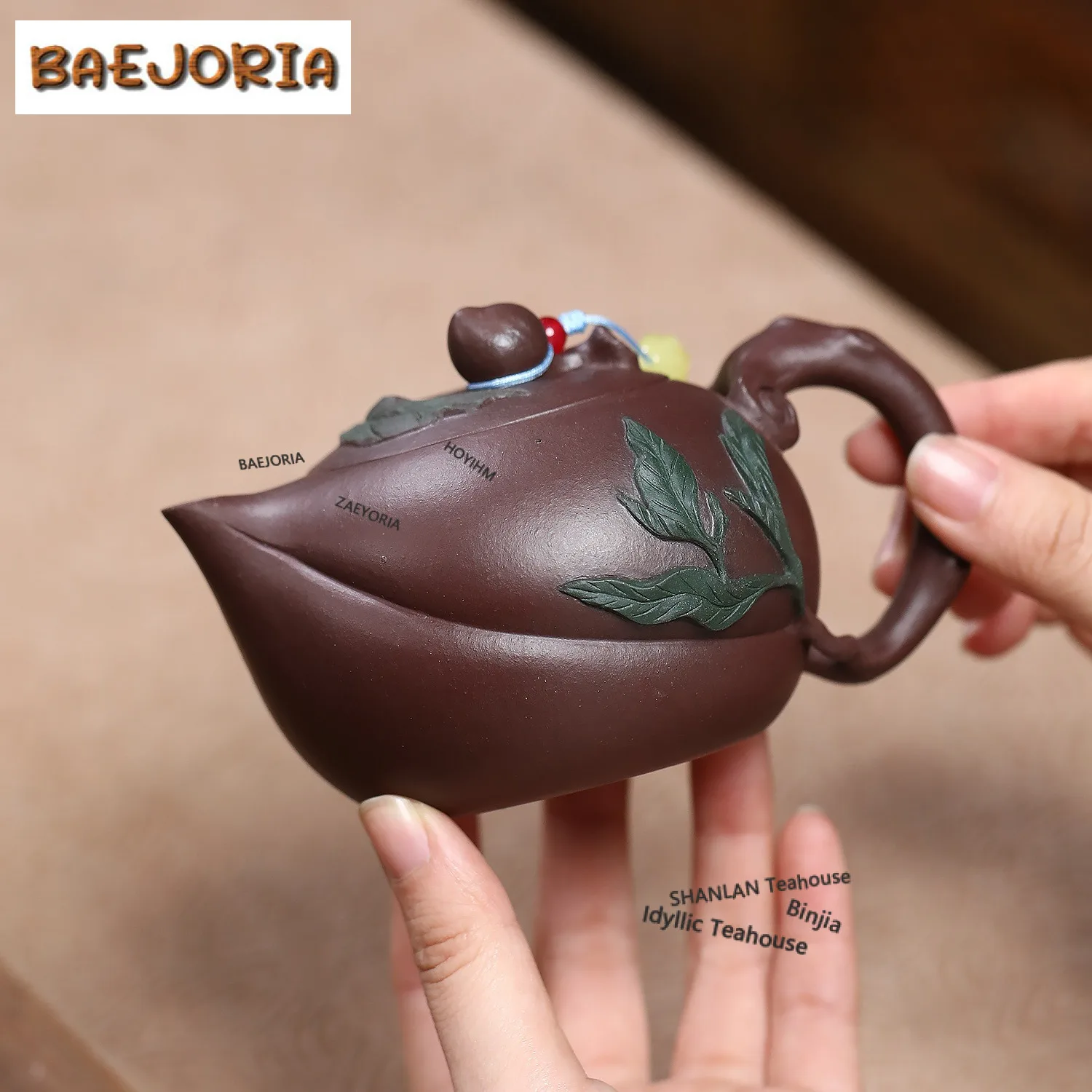 230ml Boutique Yixing Purple Clay Teapots Handmade Peach Branches Bring Good Fortune Pot Raw Ore Purple Mud Kettle Zisha Tea Set