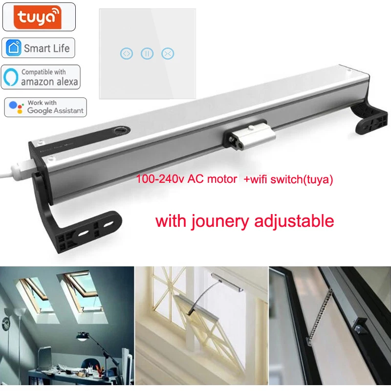 Werkt met Tuya wifi of Zigbee schakelmodule 400mm 220VAC Kettingraamactuator 250N Stuwkracht Automatische Elektrische Raamopener