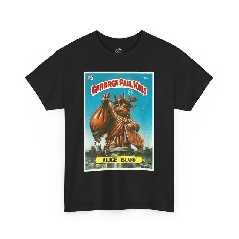 Camiseta para niños con cubo de basura, tarjetas comerciales Retro de los años 80 de Alice Island