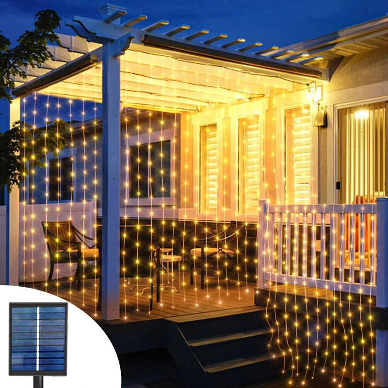 

Solar LED Curtain Lights Christmas Decoration Garland Fairy String Light Outdoor Lamp for Yard Garden Wedding Birthday Party