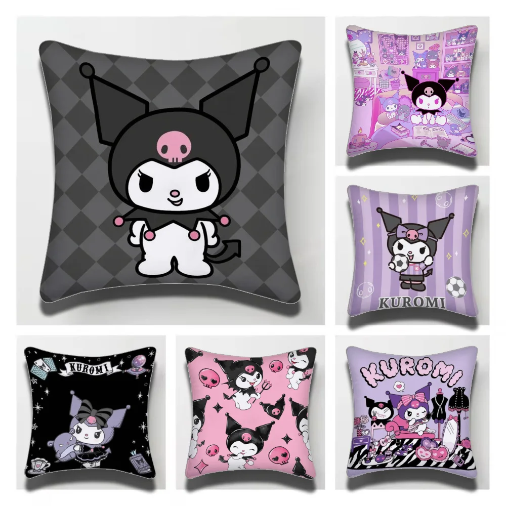 1PC Kuromi Sanrio Cute Pillow Case Short Plush Double-Sided Printing Home Machine Washable in Warm Winter Cushion Cover