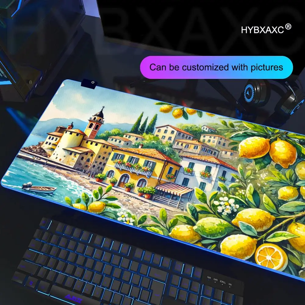 

Коврик для мыши с итальянскими пейзажами и лимонным деревом, игровой коврик для мыши RGB, настольный коврик HD Gamer, большой коврик для мыши со светодиодной подсветкой XXL
