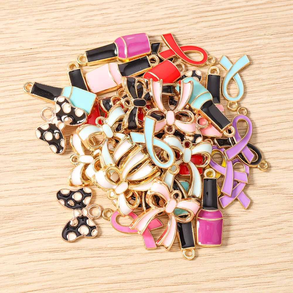 10 Stück Niedliche Gemischte Emaille-Schleifenanhänger für die Herstellung von Halsketten, Ohrringen, Armbändern, DIY-Bastelarbeiten und Schmuckzubehör – Detail 4