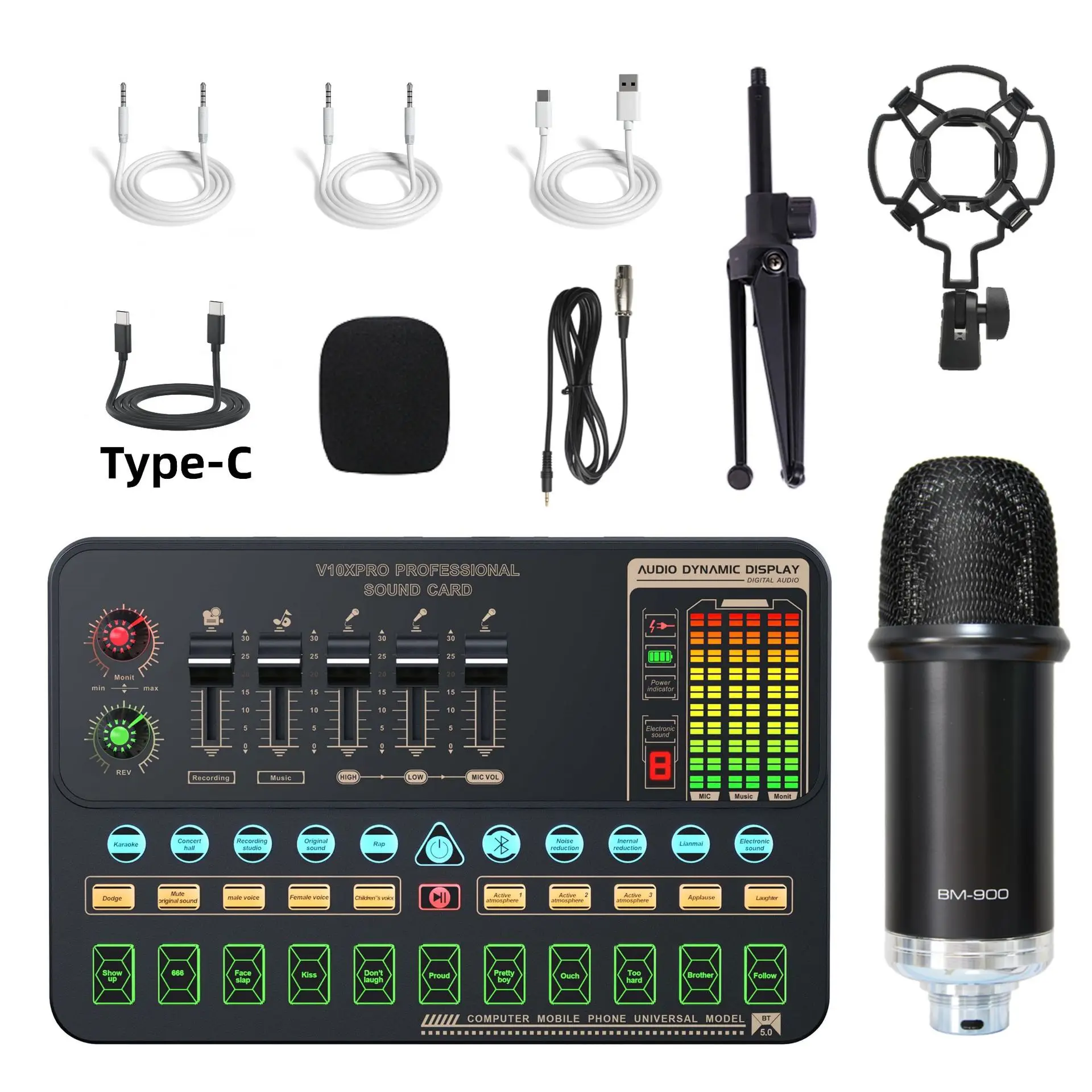 

V10xPro Live Sound Card Set BM900 Microphone For Mobile Computer Karaoke Full Set Equipment Voice Mixer V10xPro Soundcard Set