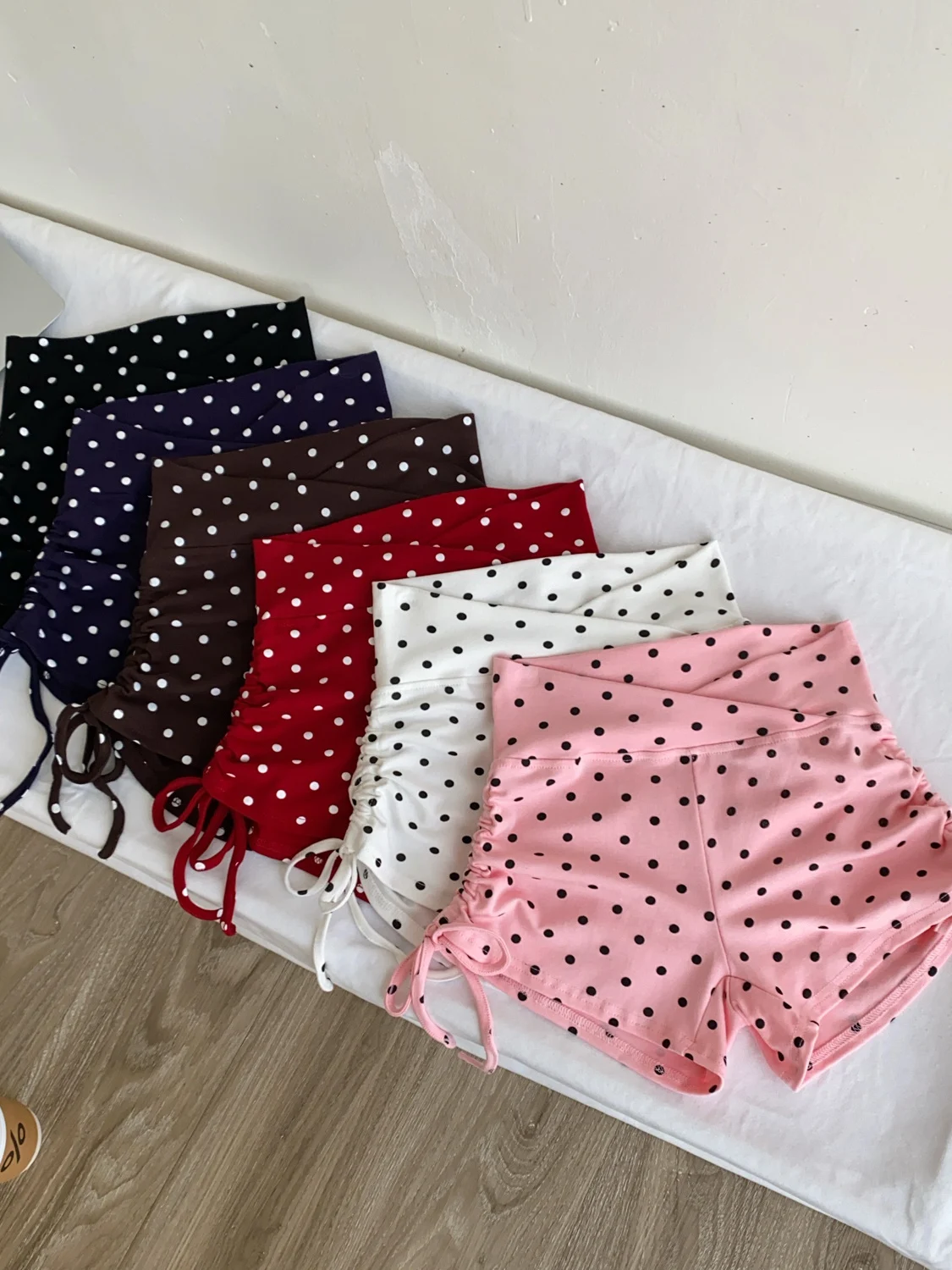 Korean Style High Waist Polka Dot Drawstring Wide Leg Short Pants Women's Summer Casual Pants Slimming Tight Hot Pants