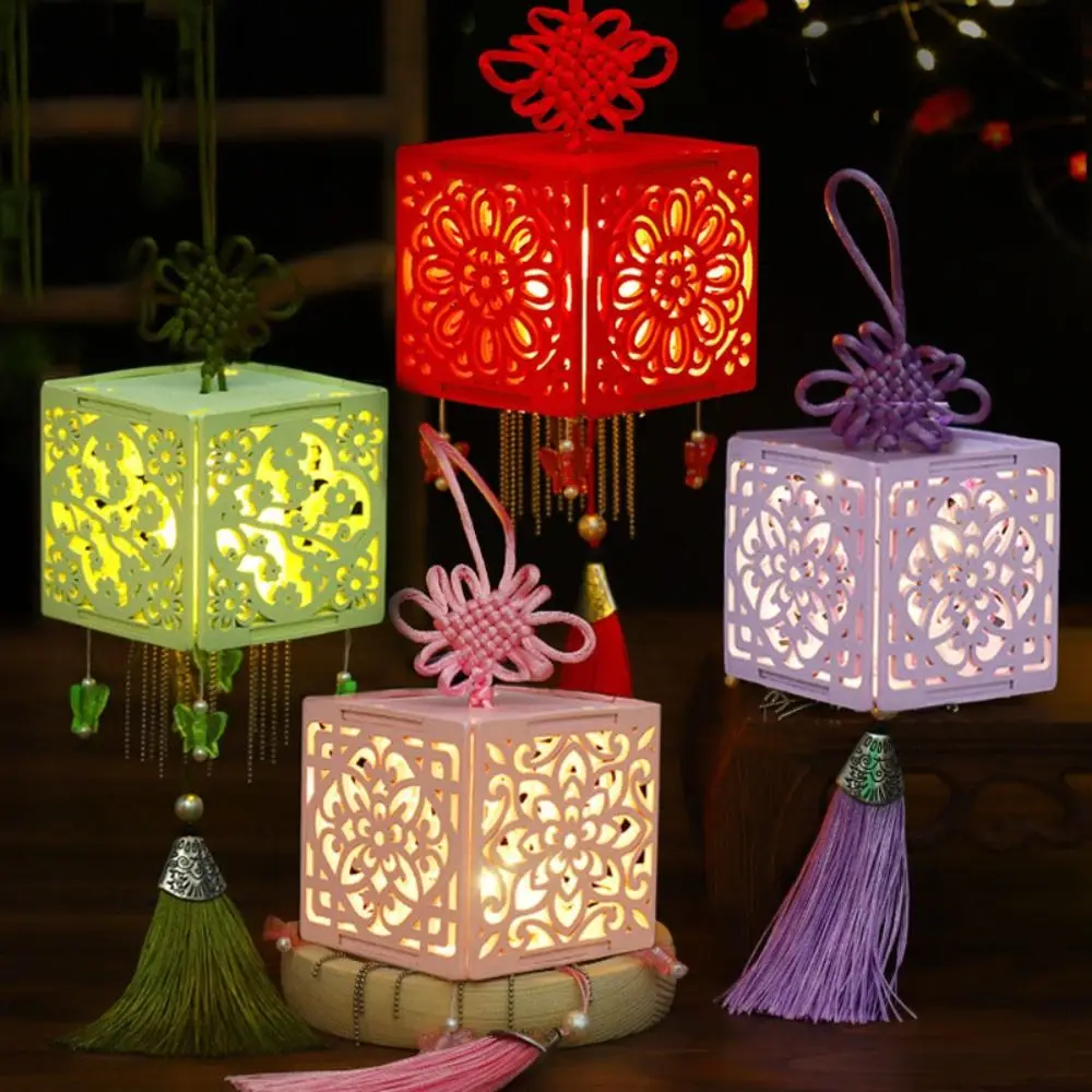 Retro With LED Light DIY Mid-Autumn Lantern Chinese Style Handmade Handmade Lanterns Good Luck Glowing Dancing Props