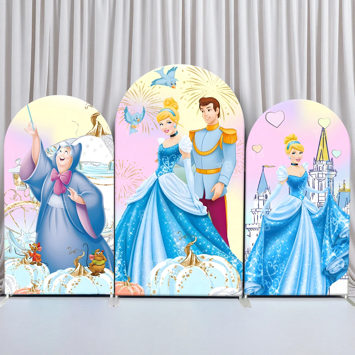 

TB Disney Princess Cinderella Arch Backdrop Cover for Kids Birthday Party Decor Baby Shower Photo Background Wall Elastic Fabric