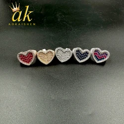 Aokaishen New Baguette Heart Ring for Women Pink Stones Glossy Girls Rose Gold Plated Hip Hop Jewelry